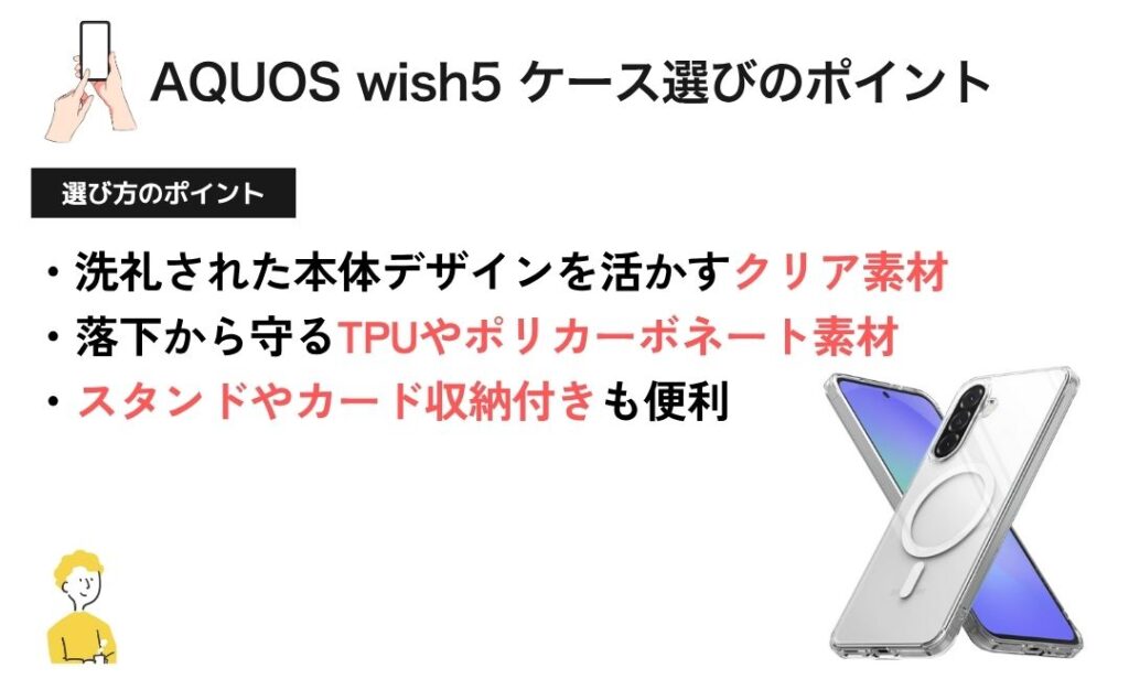 図解:AQUOS wish5 ケース選びのポイント