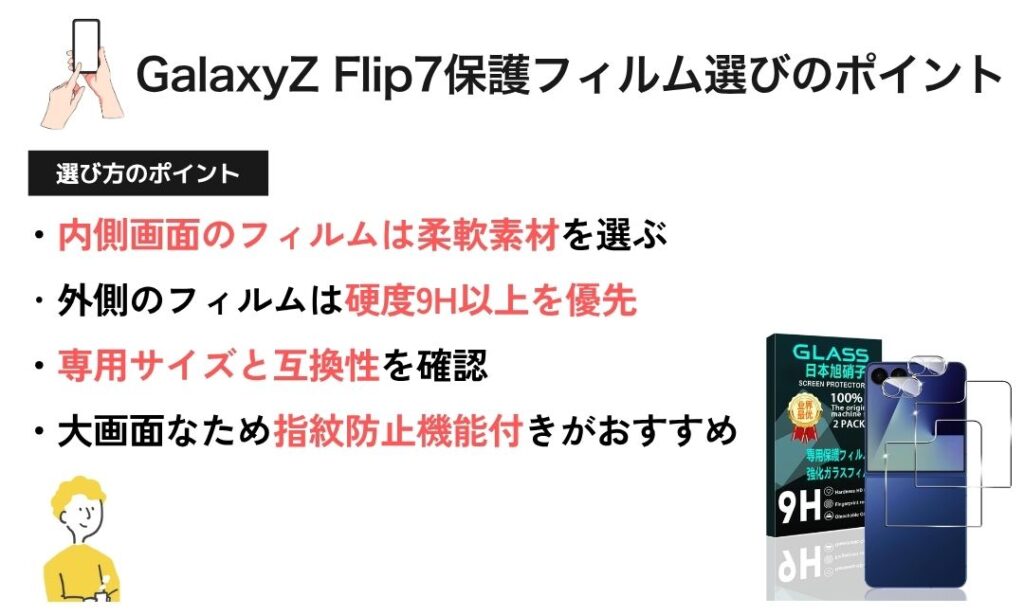 図解：GalaxyZ Flip7 最強ガラスフィルムの選び方