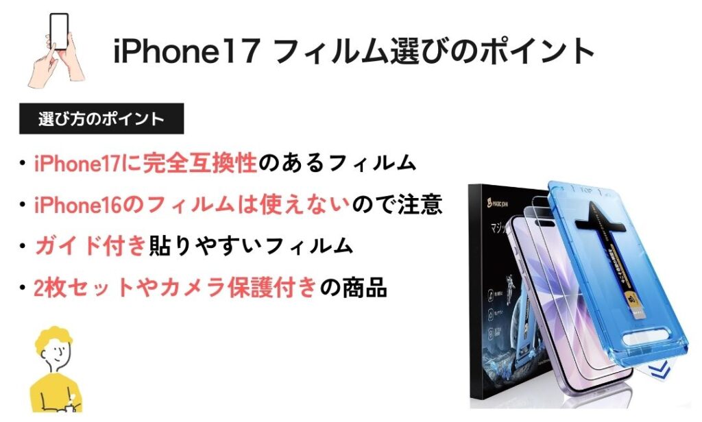 図解:iPhone17 フィルム選びのポイント
