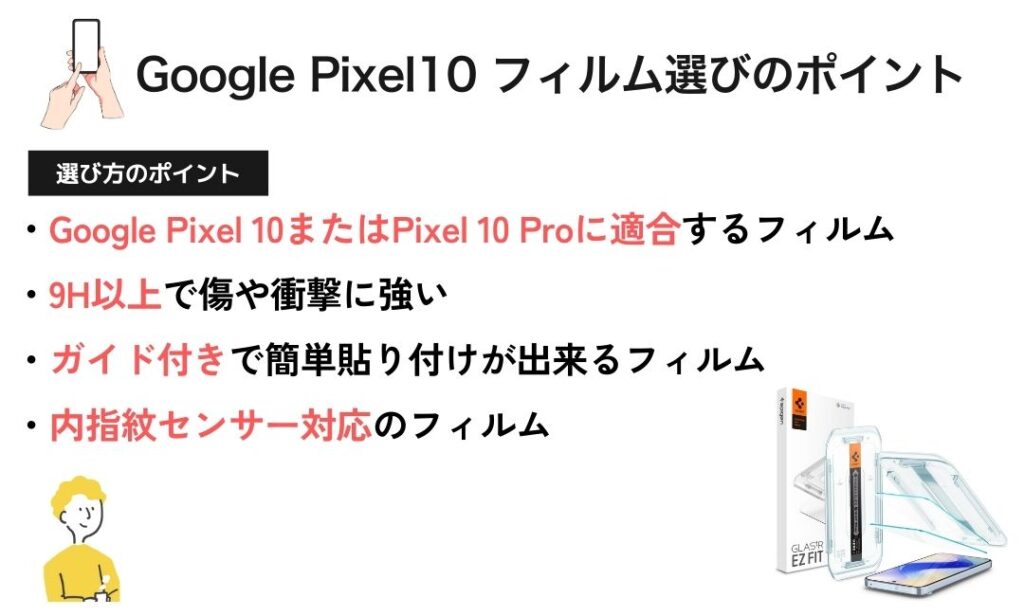 図解:Google Pixel10 ガラスフィルムの選び方